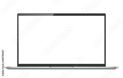 Laptop monitor vector mockup. Pc computer template with blank screen. Silver desktop isolated on white background.