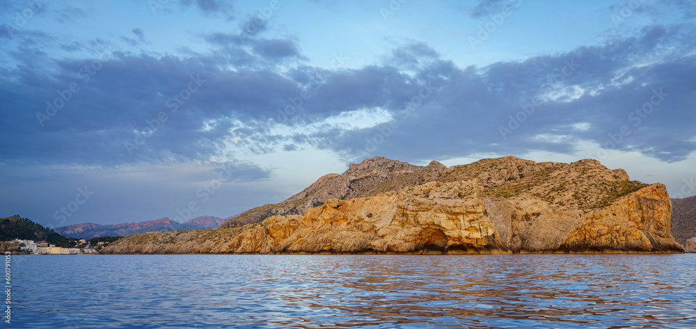 Cala Sant Vicenc and the tip of Ses Coves Blanques, Tramuntana coast, Pollensa, Majorca, Balearic Islands, Spain Cala Sant Vicenc and the tip of Ses Coves Blanques, Tramuntana coast, Pollensa, Majorca, Balearic Islands, Spain