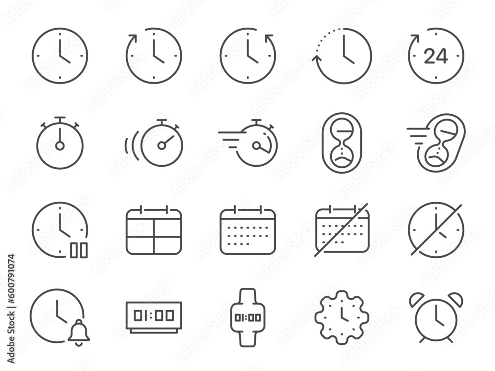 Time icon set. It included the clock, watch, calendar, and more icons. - obrazy, fototapety, plakaty 