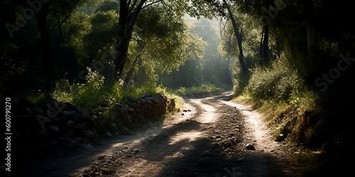 Road in woods, forest, natural light