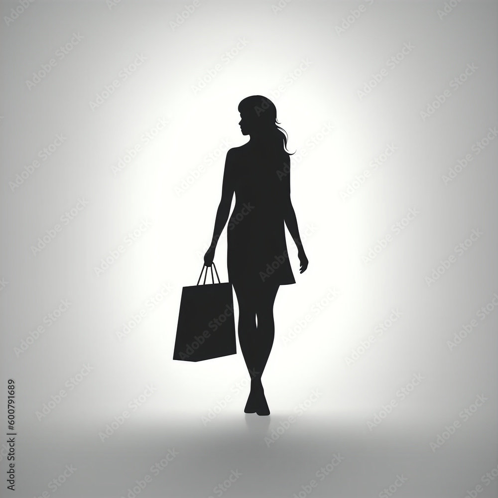 silhouette of girl with shopping bag, isolated vector illustration on white background for logo, graphic design, advertising, and marketing. generative ai