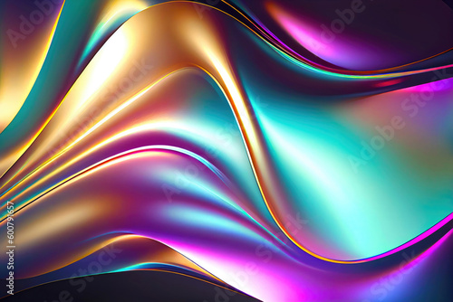 holographic iridescent foil satin wave, aesthetic shiny soft pastel colorfull abstract background. Generative AI.