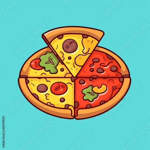 Vector cartoon icon illustration of a triangle pizza, with a flat design for food