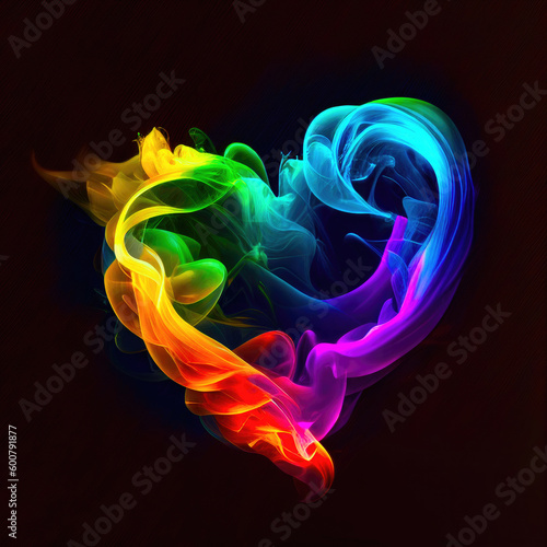 Colorful glowing smokewave heart  luminous abstract background. Generative AI.