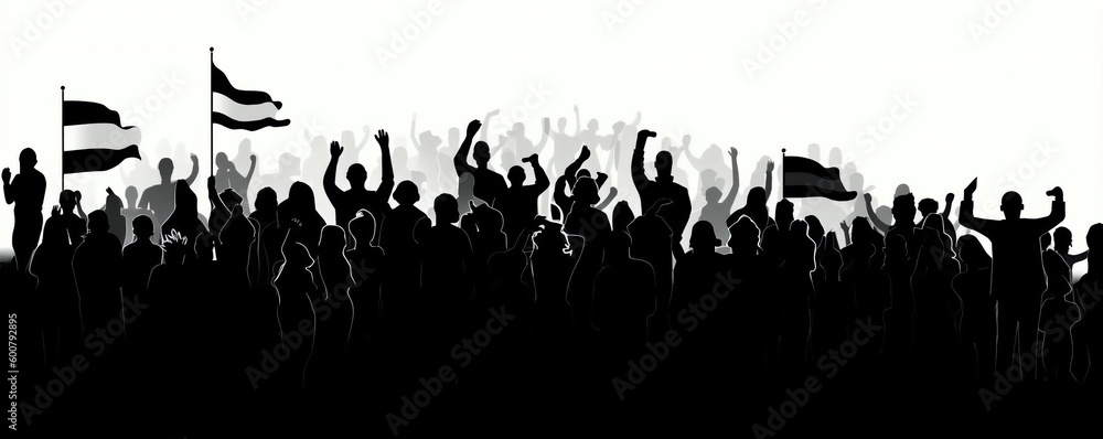 silhouette of cheering crowd in protest, isolated vector illustration on white background for logo, graphic design, advertising, and marketing. generative ai silhouette of cheering crowd in protest, isolated vector illustration on white background for logo, graphic design, advertising, and marketing. generative ai