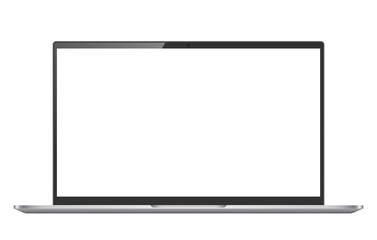 Laptop monitor mockup. Pc computer template with blank screen. Silver desktop isolated on white or transparent background.