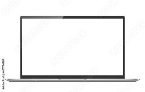 Laptop monitor mockup. Pc computer template with blank screen. Silver desktop isolated on white or transparent background.