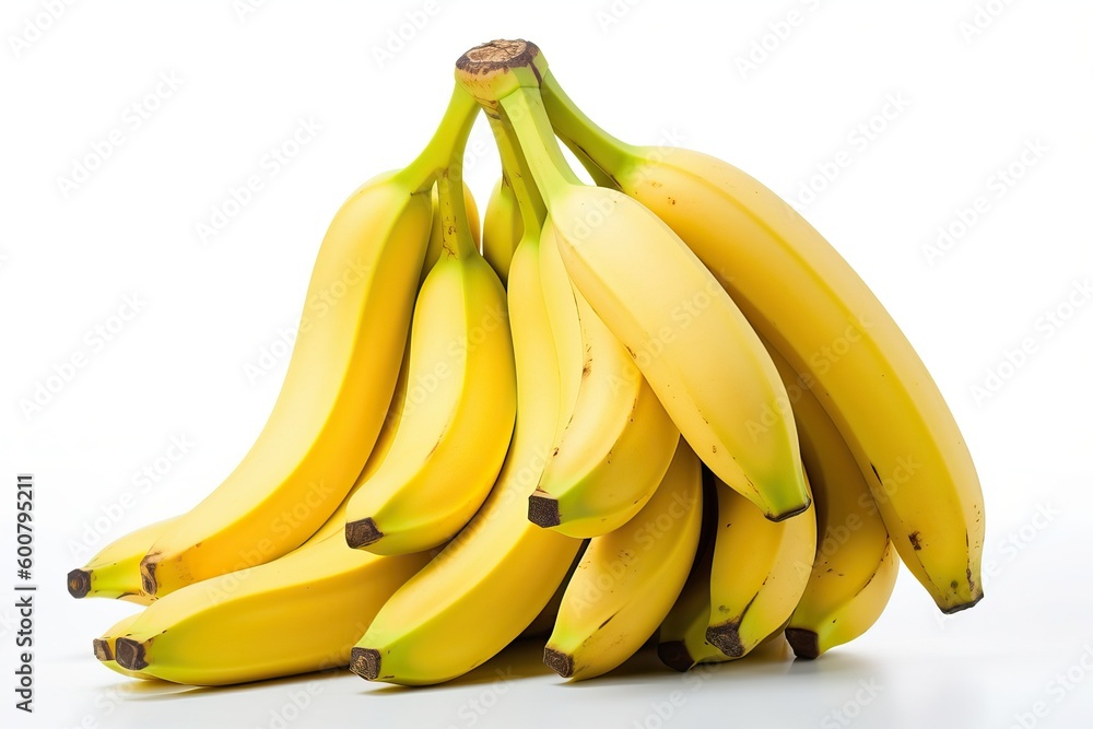 Banana, tropical yellow fruit on white background (Ai generated)