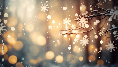 beautiful winter snowflake landscape with bokeh effect generative ai