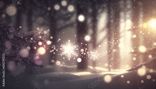 wild winter season backdrop with snowy forest and light effect generative ai © Align