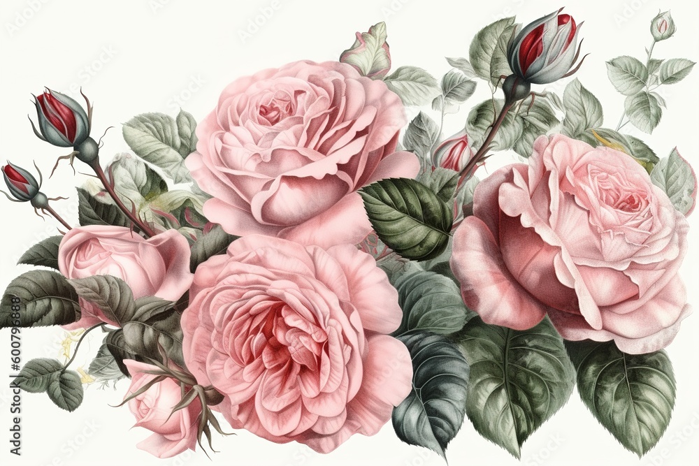 pink roses isolated on white background. Generated by AI
