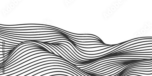 Vector abstract line art wavy smooth flowing dynamic black isolated on transparent for texture, background.