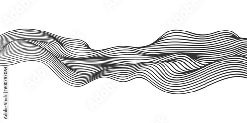 Vector abstract line art wavy smooth flowing dynamic black isolated on transparent for texture, background.