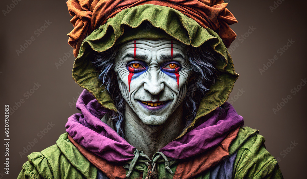 Portrait of the creepy jester. Generative AI Portrait of the creepy jester. Generative AI