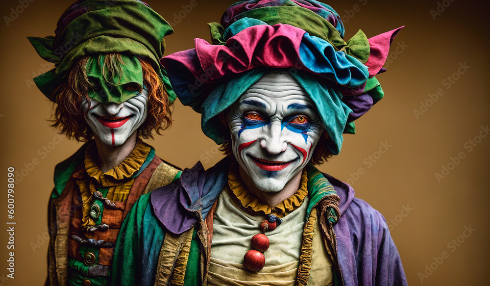 Portrait of the creepy jester. Generative AI Portrait of the creepy jester. Generative AI