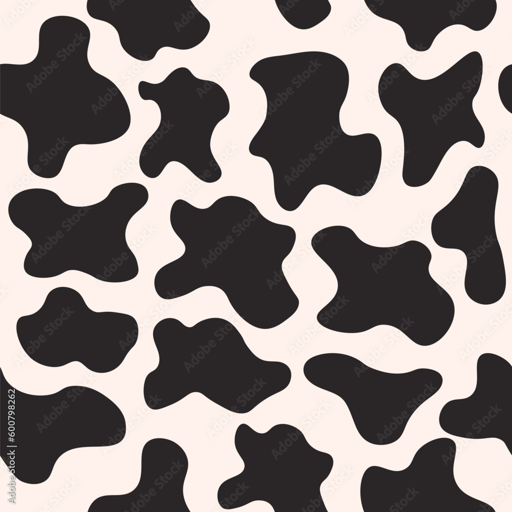 Cow shape pattern. Cow seamless repeat pattern design Dalmatians vector. Spotted animal texture, Modern and minimal background illustration. Black and white
