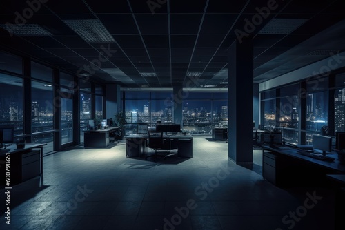 Empty modern office space at night generative ai illustration 