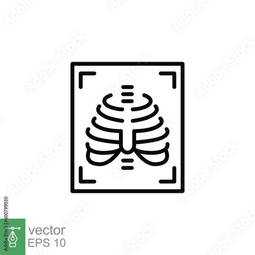 X-ray icon. Simple outline style. Radiology, xray, chest, lung, scan, bone, technology, medical concept. Thin line symbol. Vector symbol illustration isolated on white background. EPS 10.