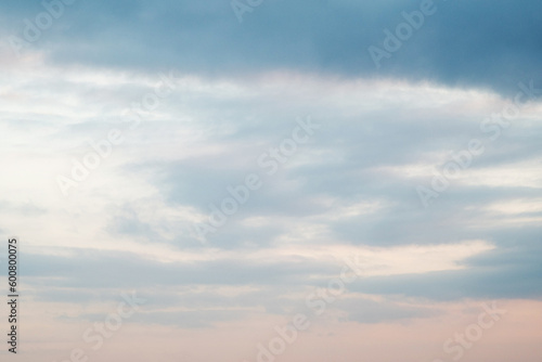 Fototapeta Naklejka Na Ścianę i Meble -  Photo of gentle blue-pink clouds. Morning. universal photo. Sky texture. Horizontally.