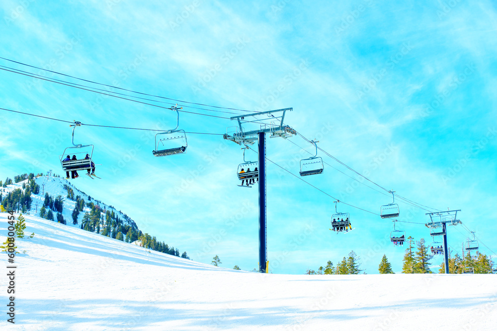 Skiers Using a Chairlift at Mammoth Ski Resort