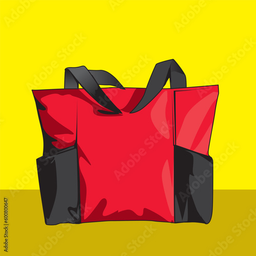 Illustration of red and black totebag isolated on yellow