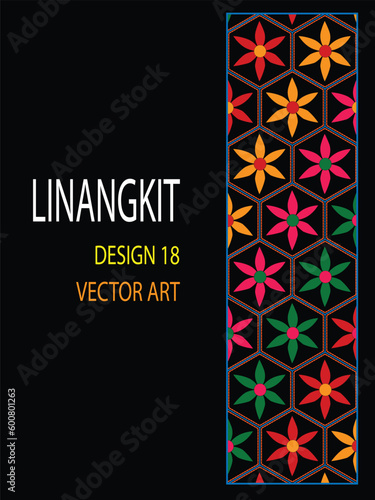 
It is a traditional handicraft design by native tribes in East Malaysia usually with green, black, yellow, purple, brown, white, and orange threads