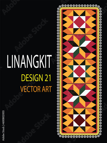 It is a traditional handicraft design by native tribes in East Malaysia usually with green, black, yellow, purple, brown, white, and orange threads