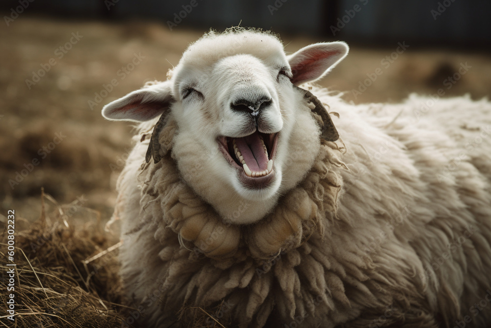 cute lamb is laughing