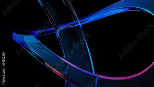 3d render abstract background on dark background, Transparent glossy glass, Colorful curve glass with dispersion. photo