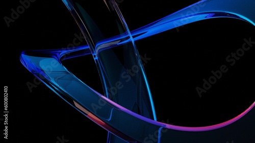 3d render abstract background on dark background, Transparent glossy glass, Colorful curve glass with dispersion.