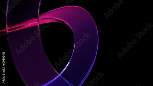 3d render abstract background on dark background, Transparent glossy glass, Colorful curve glass with dispersion.