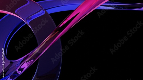 3d render abstract background on dark background, Transparent glossy glass, Colorful curve glass with dispersion.