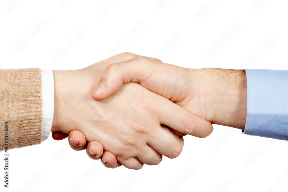 Business handshake over a white background