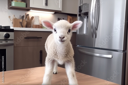 cute sheep in the kitchen