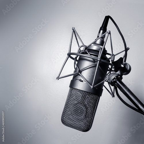 Fotografie Black and white image of a studio microphone.