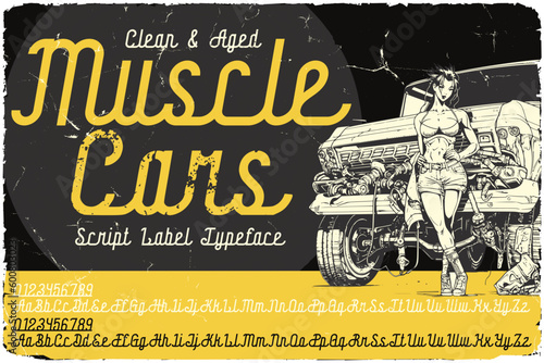 Vintage label font duo named Muscle Cars. Original typeface for any your design like posters, t-shirts, logo, labels etc.