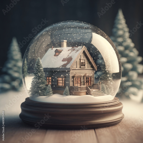 Snow globe with house. Generative AI