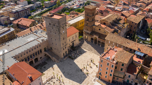 Aerial view of the Co-Cathedral of San Cesareo and Duomo of Terracina, in the province of Latina, Italy. It is the main Catholic place of worship in the city. photo