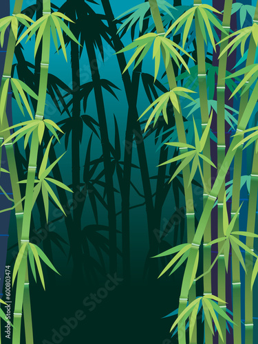 Fototapeta Naklejka Na Ścianę i Meble -  illustration of a dark tropical bamboo forest