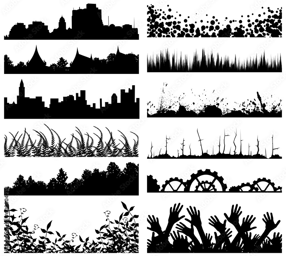 Selection of vector foreground silhouettes and skylines