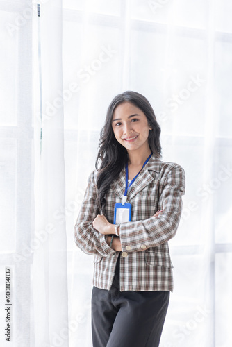 Free Download Young asian woman, professional entrepreneur standing in office clothing, smiling and looking confident, plan office space after working hours,
 - GFXLoad