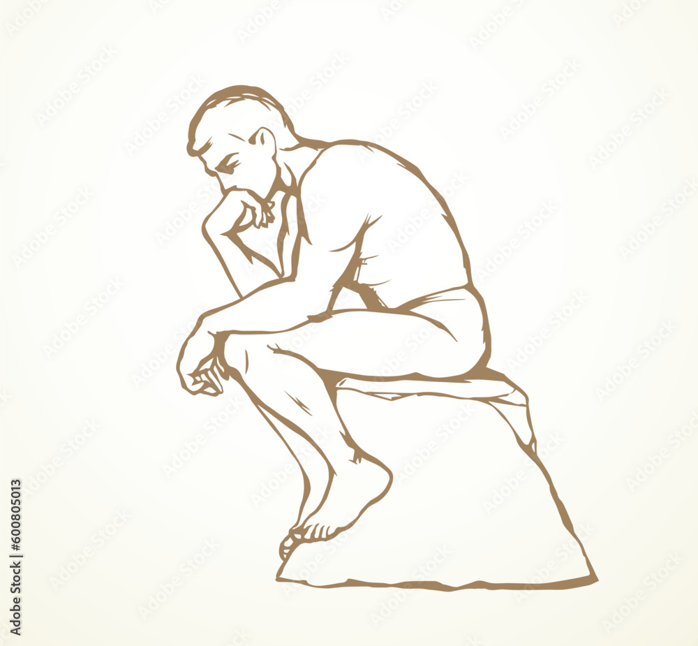 Fototapeta premium Vector drawing. Sculpture of a male thinker