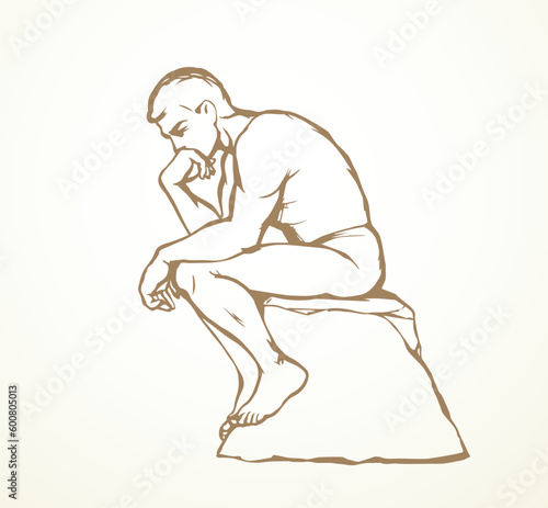 Vector drawing. Sculpture of a male thinker