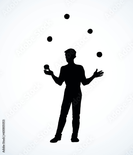 Vector drawing. Guy juggling balls