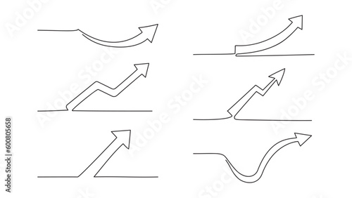 Continuous line drawing  growth arrows set. Business concept.Vector illustration