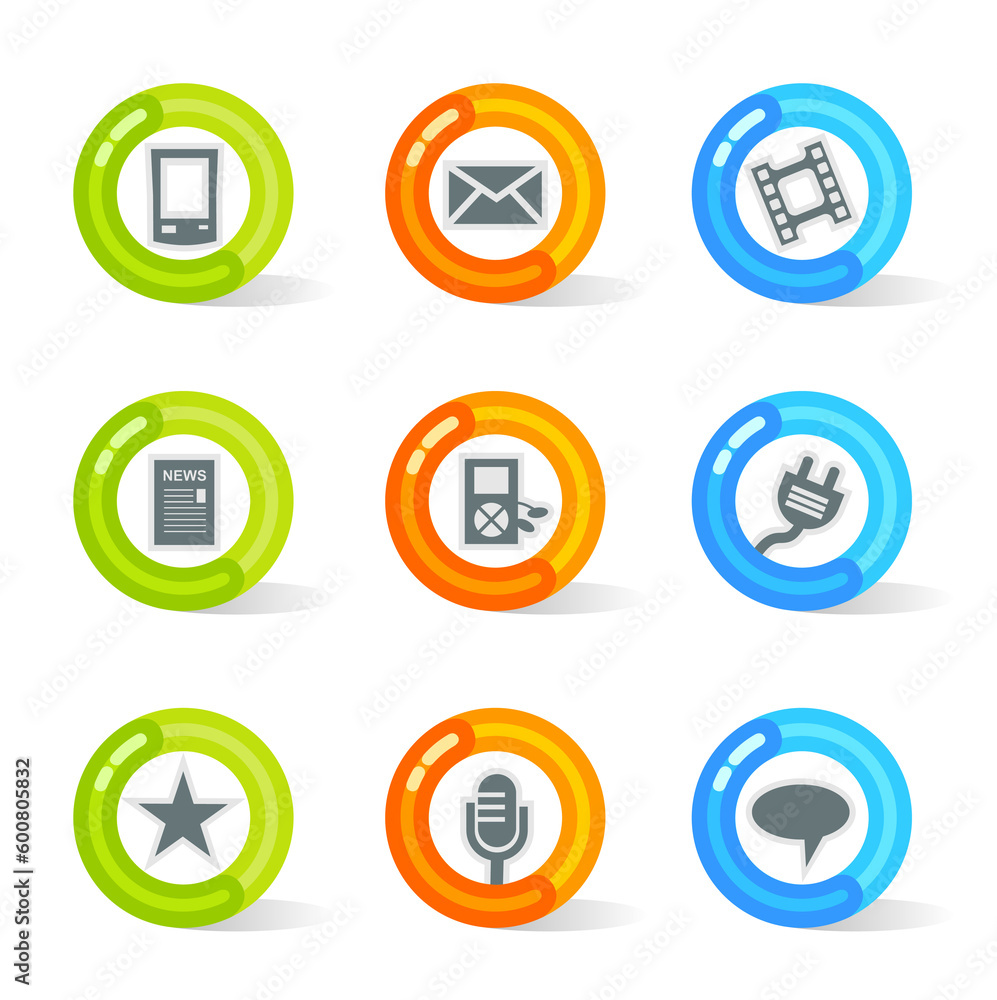 Stylish colorful gel Icons with device symbols; easy edit layered files. Stylish colorful gel Icons with device symbols; easy edit layered files.