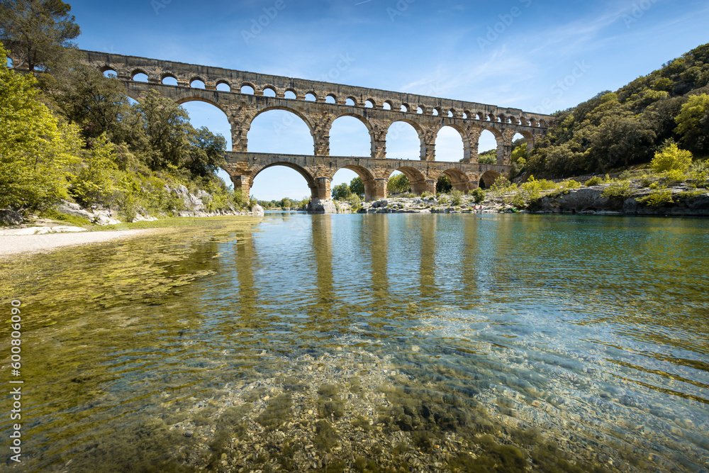 Three-tiered aqueduct Pont du Gard and natural park - Nimes, France