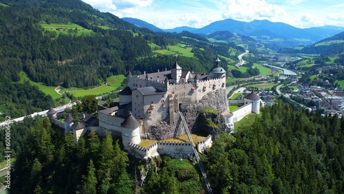 Hohenwerfen Castle - Austria - 4k Flight aerial view drone footage 