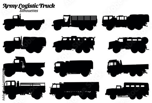 Set army logistics car silhouette vector illustration. © Ascreator