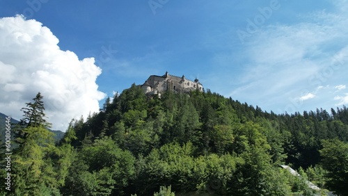 Hohenwerfen Castle - Austria - Impressive aerial view of the castle in the Salzach Valley